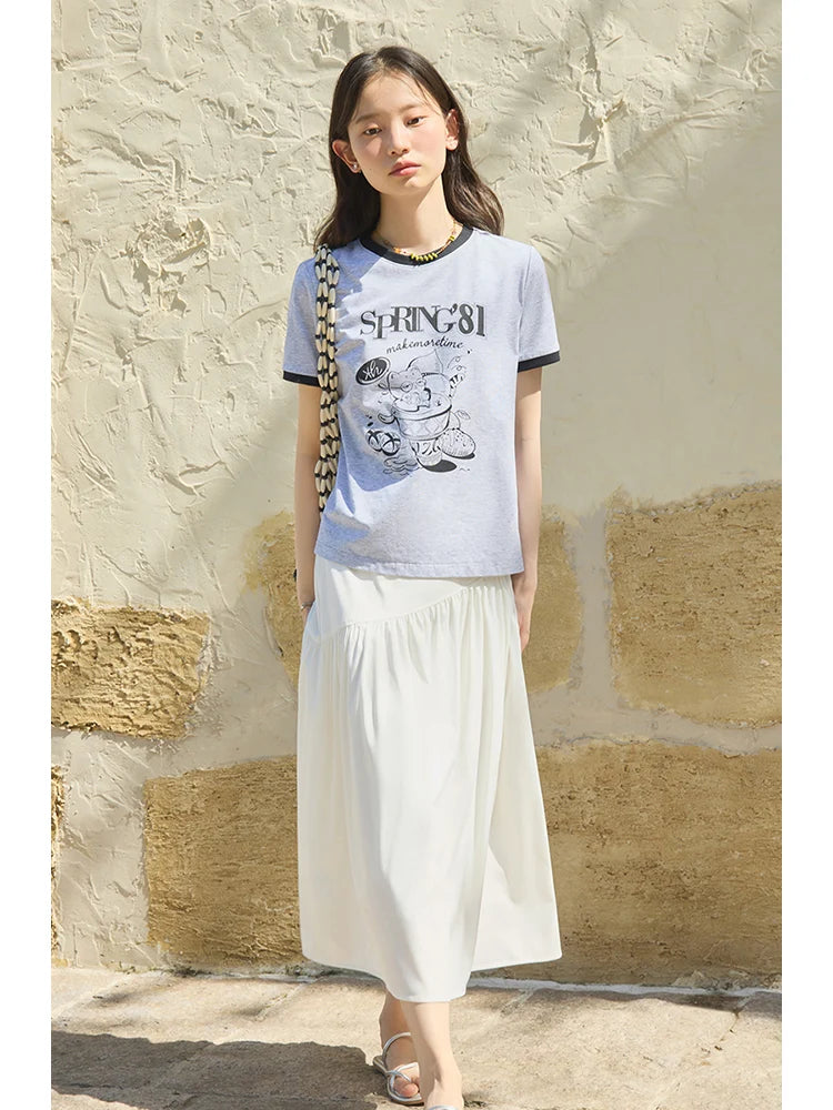 Cream Contrast Trim Graphic Tee