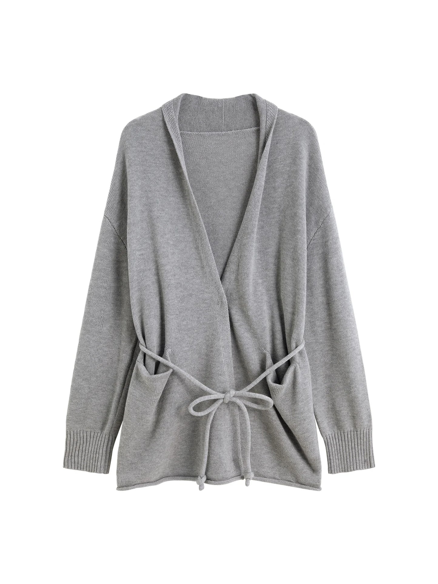 Oatmeal Belted Knit Cardigan