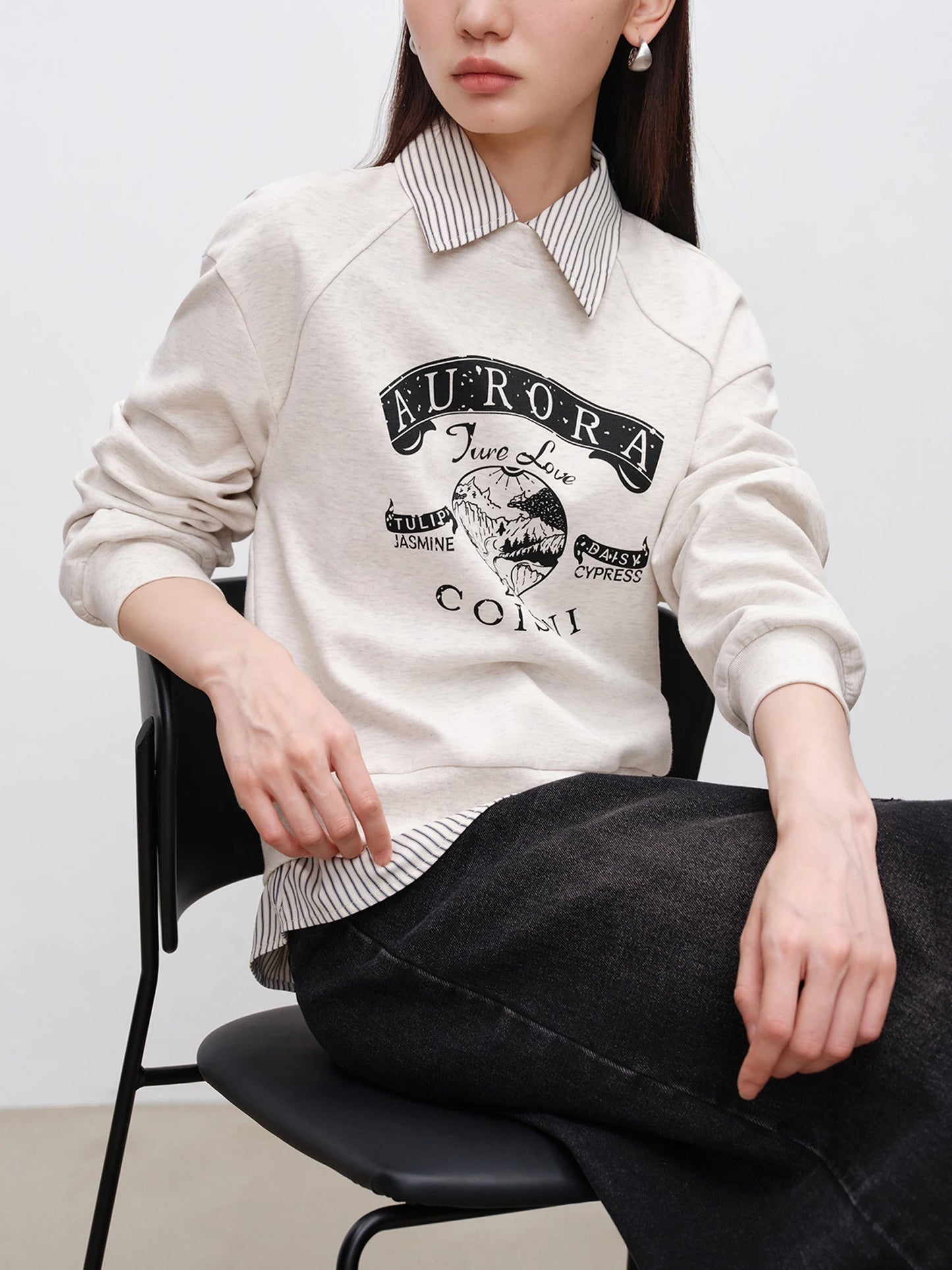 Ivory Graphic Layered Sweatshirt