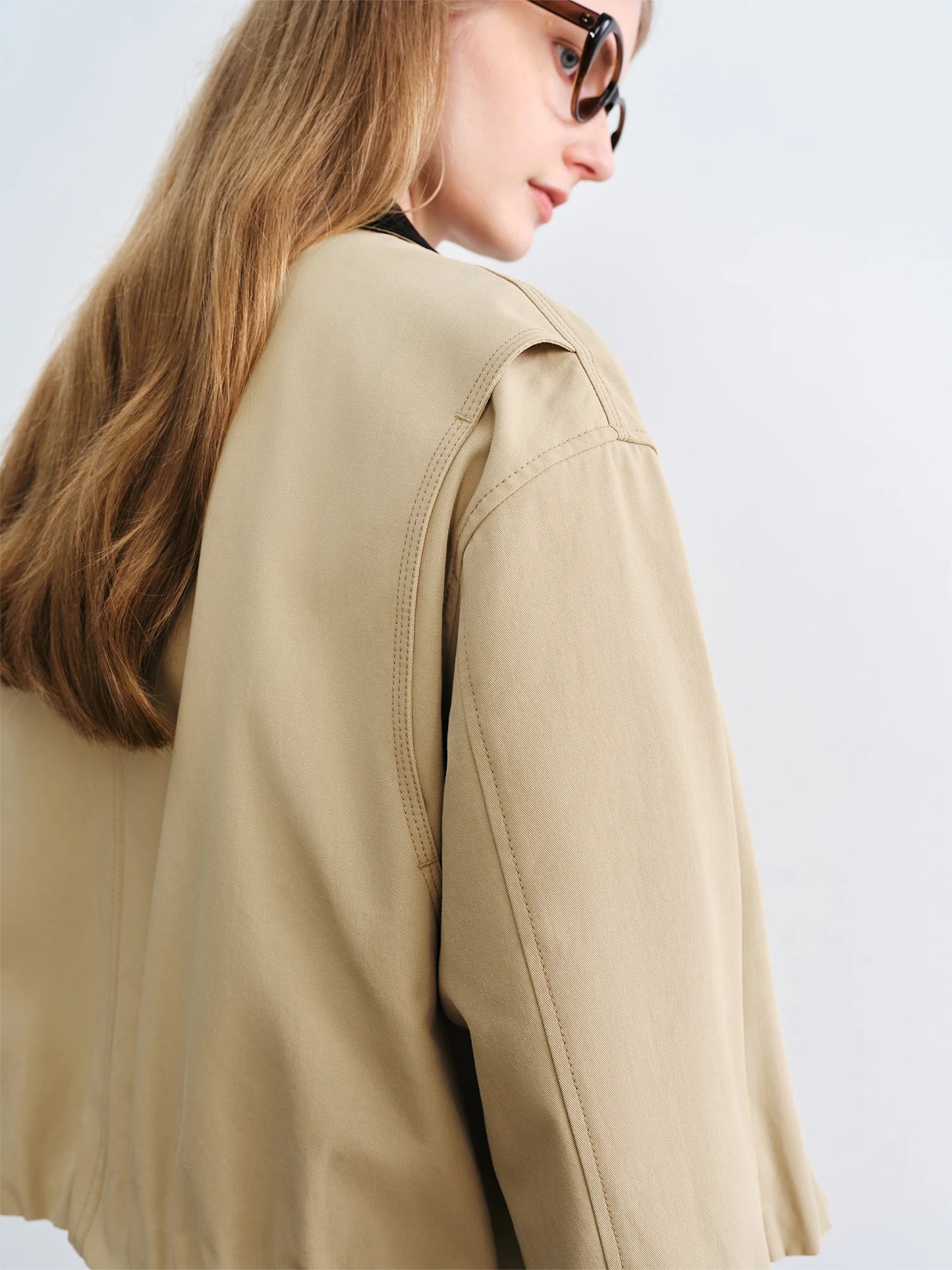 Camel Contrast Collar Short Jacket
