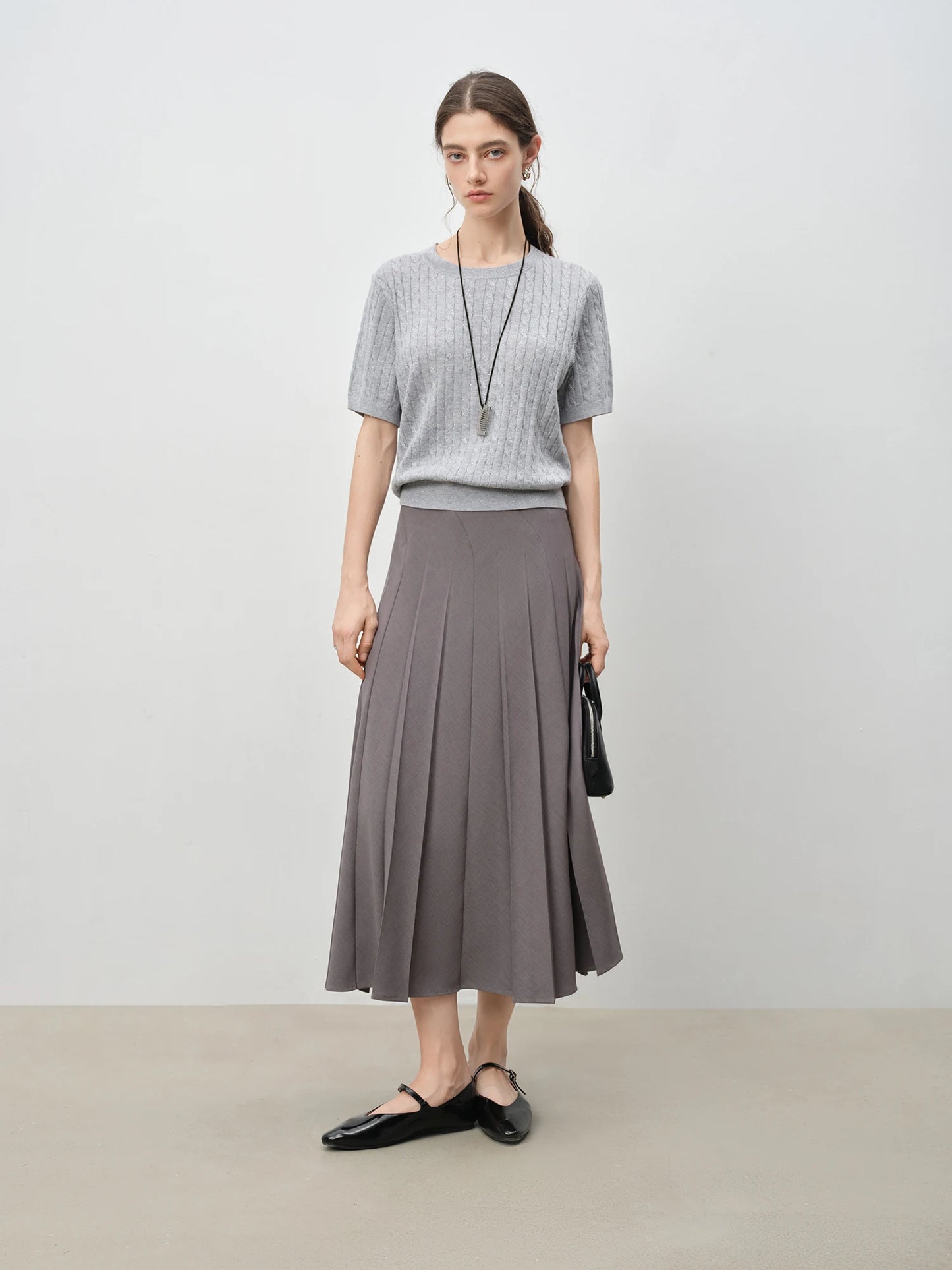 Light Gray Cable Knit Short Sleeve Top