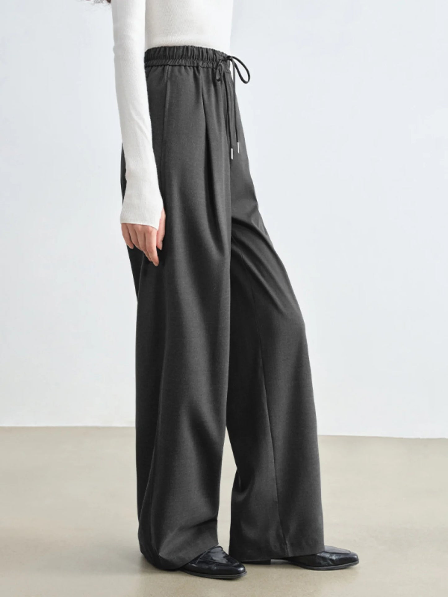 Charcoal Drawstring Wide Leg Pants