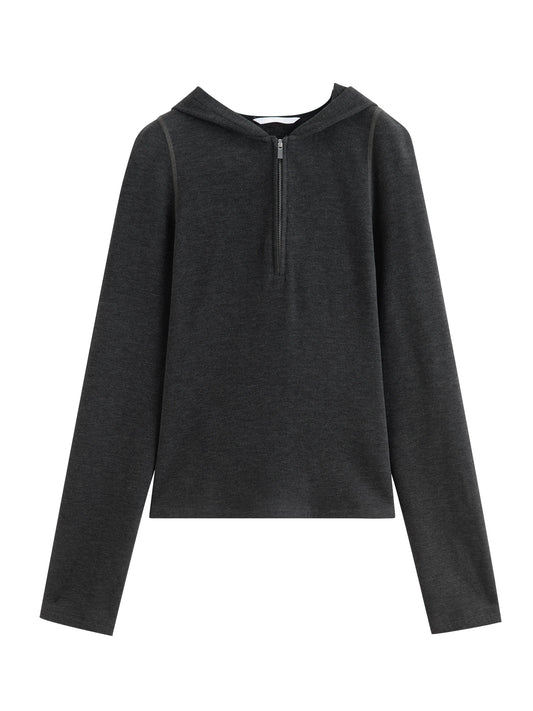 Charcoal Half Zip Hooded Top
