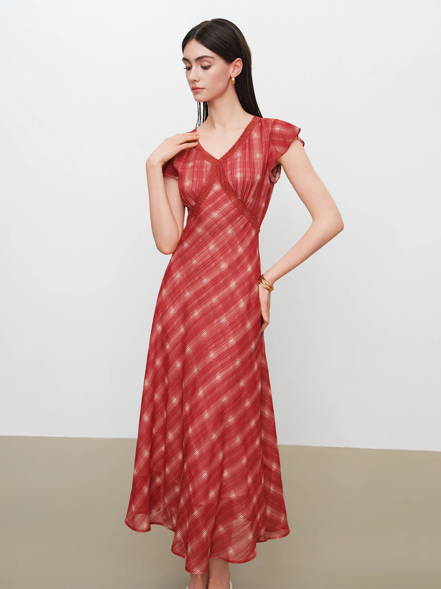 Red Check Halter Midi Dress