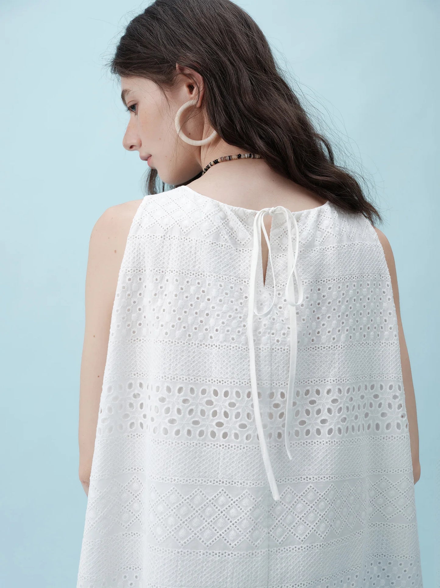 White Sleeveless Tiered Skirt Set