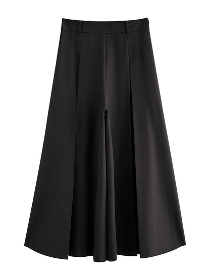 Black Draped Wide Leg Culottes