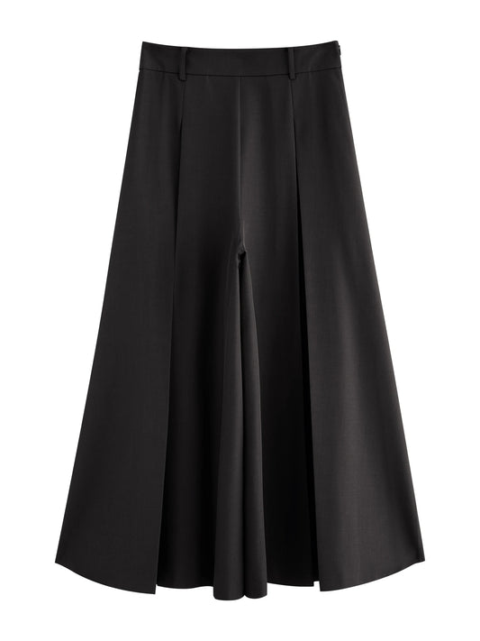 Black Draped Wide Leg Culottes