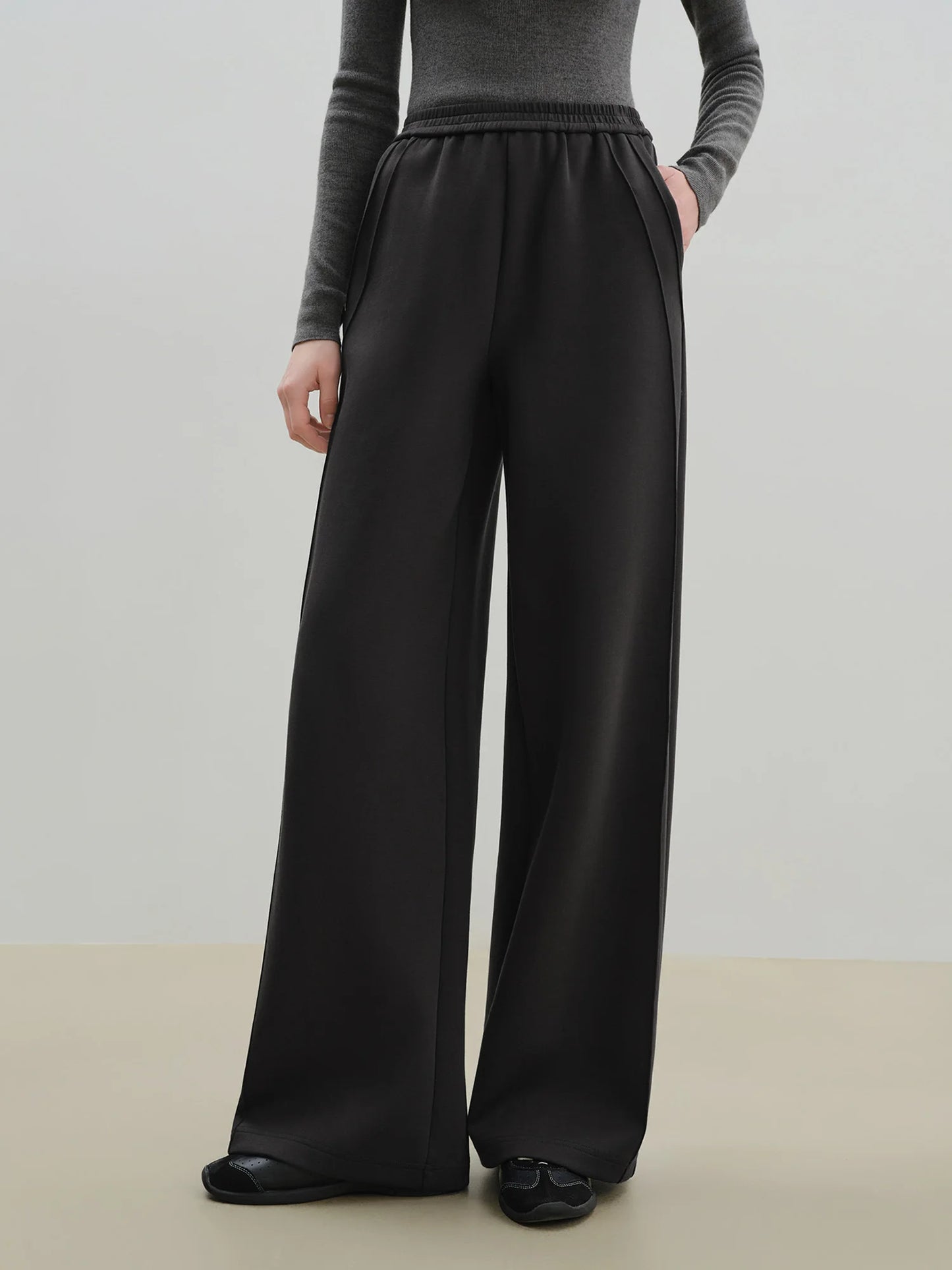 Ivory Elastic Waist Wide Leg Pants