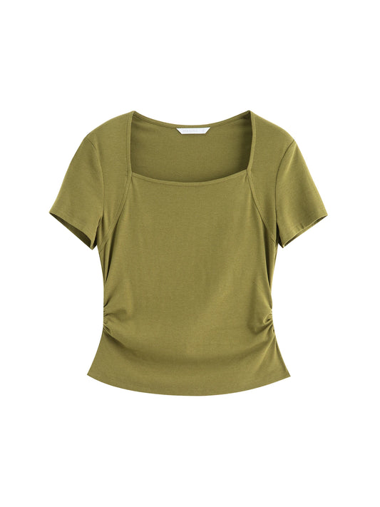 Olive Square Neck Slim Tee