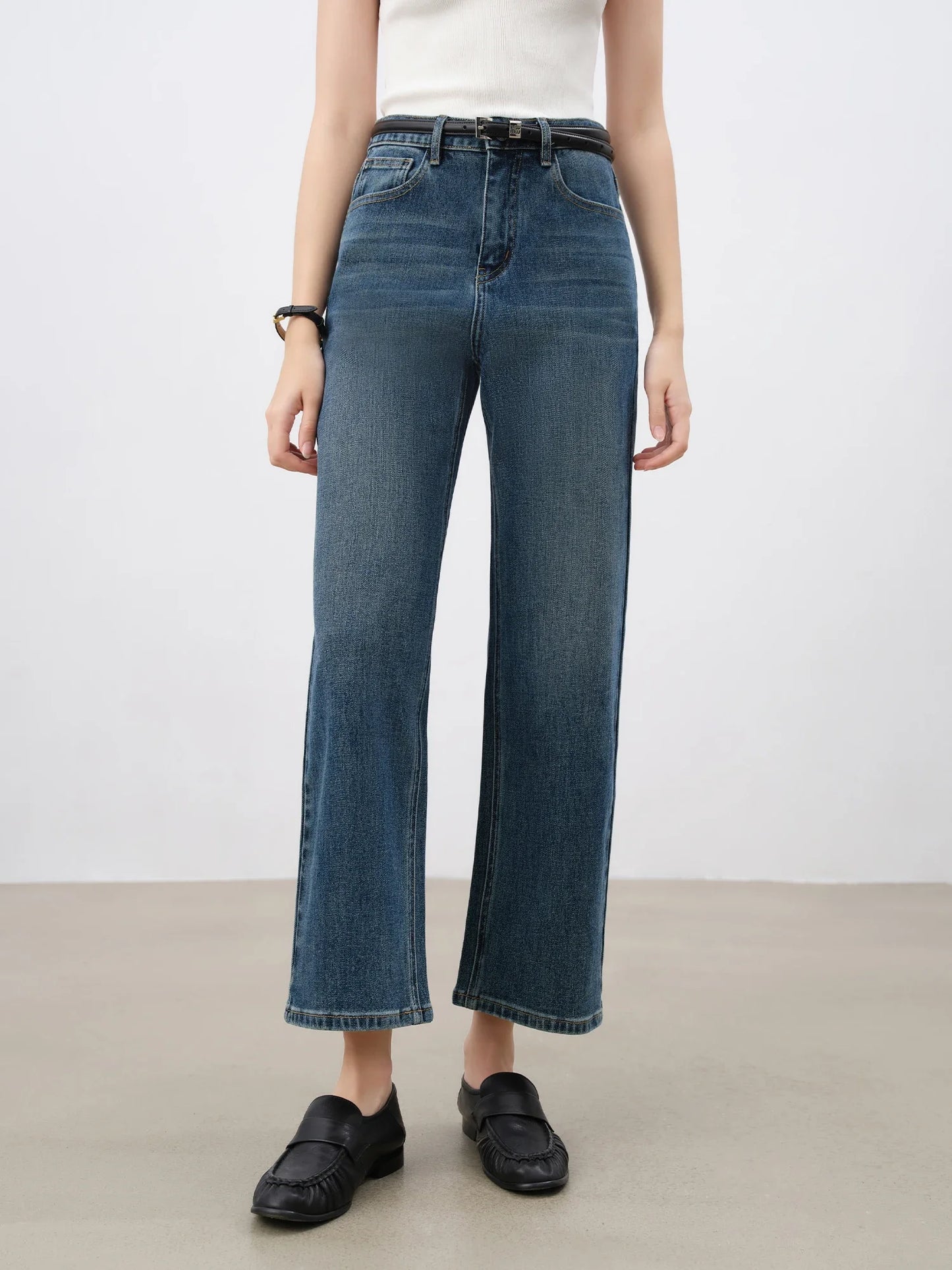 Blue Cropped Straight Jeans