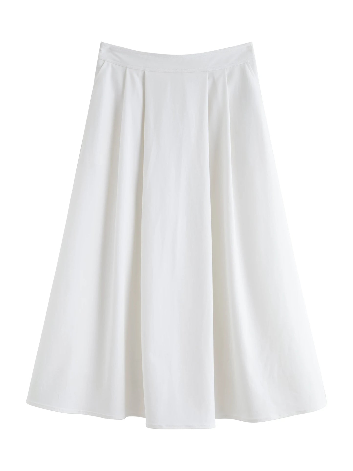 White Structured Pleated Midi Skirt