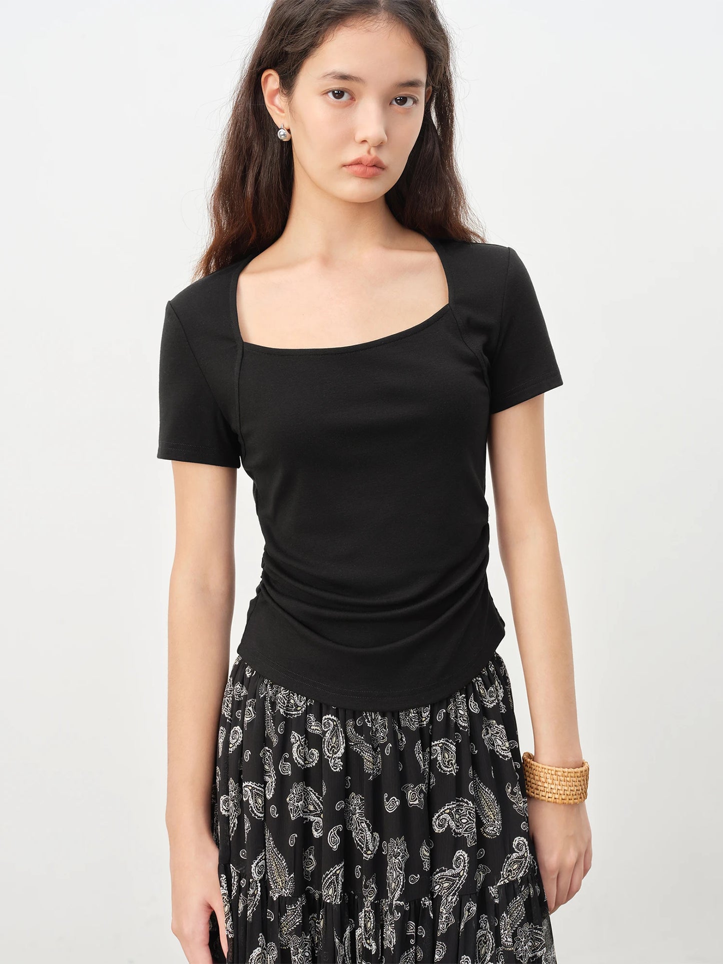Olive Square Neck Slim Tee