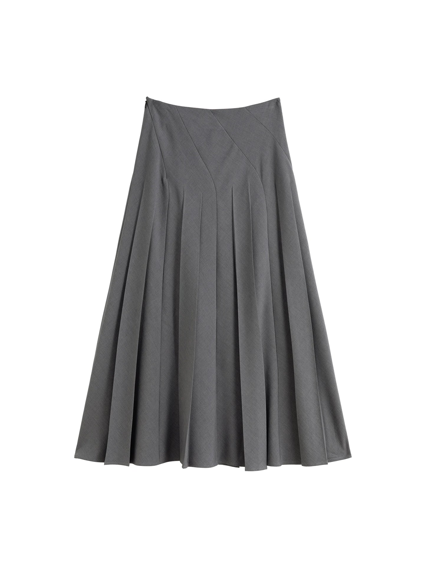 Grey Twill Pleated A-Line Skirt