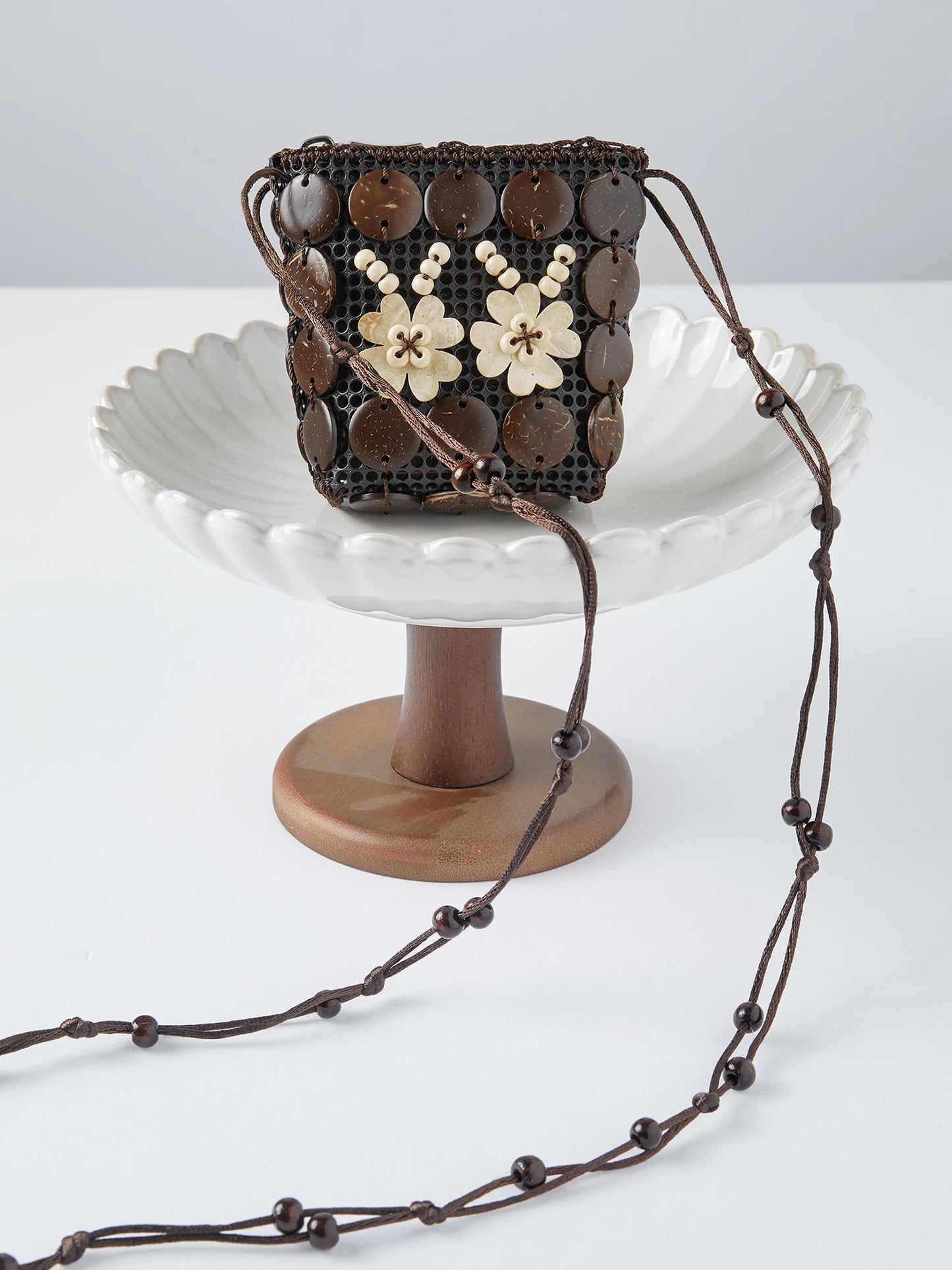 Wooden Bead Floral Crossbody Bag