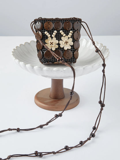 Wooden Bead Floral Crossbody Bag
