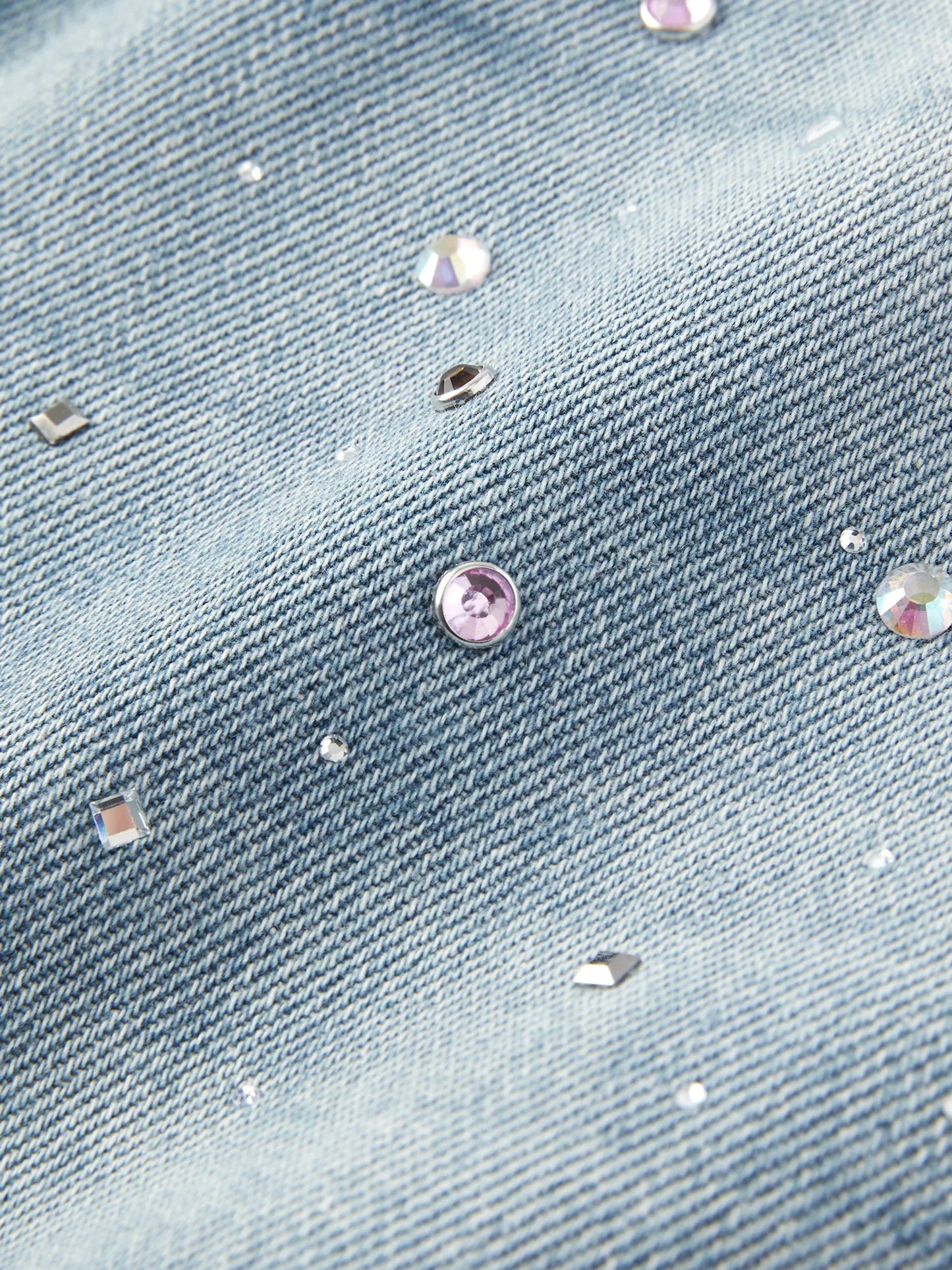 Light Blue Rhinestone Wide Jeans