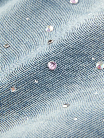 Light Blue Rhinestone Wide Jeans