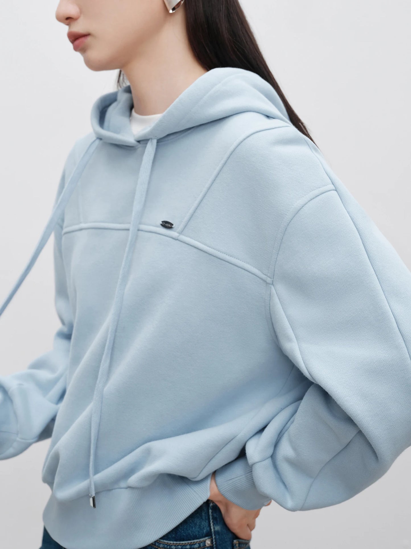 Pale Blue Drawstring Pullover Hoodie