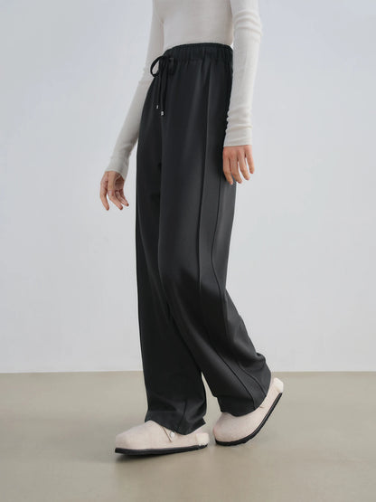Black Drawstring Wide Leg Pants