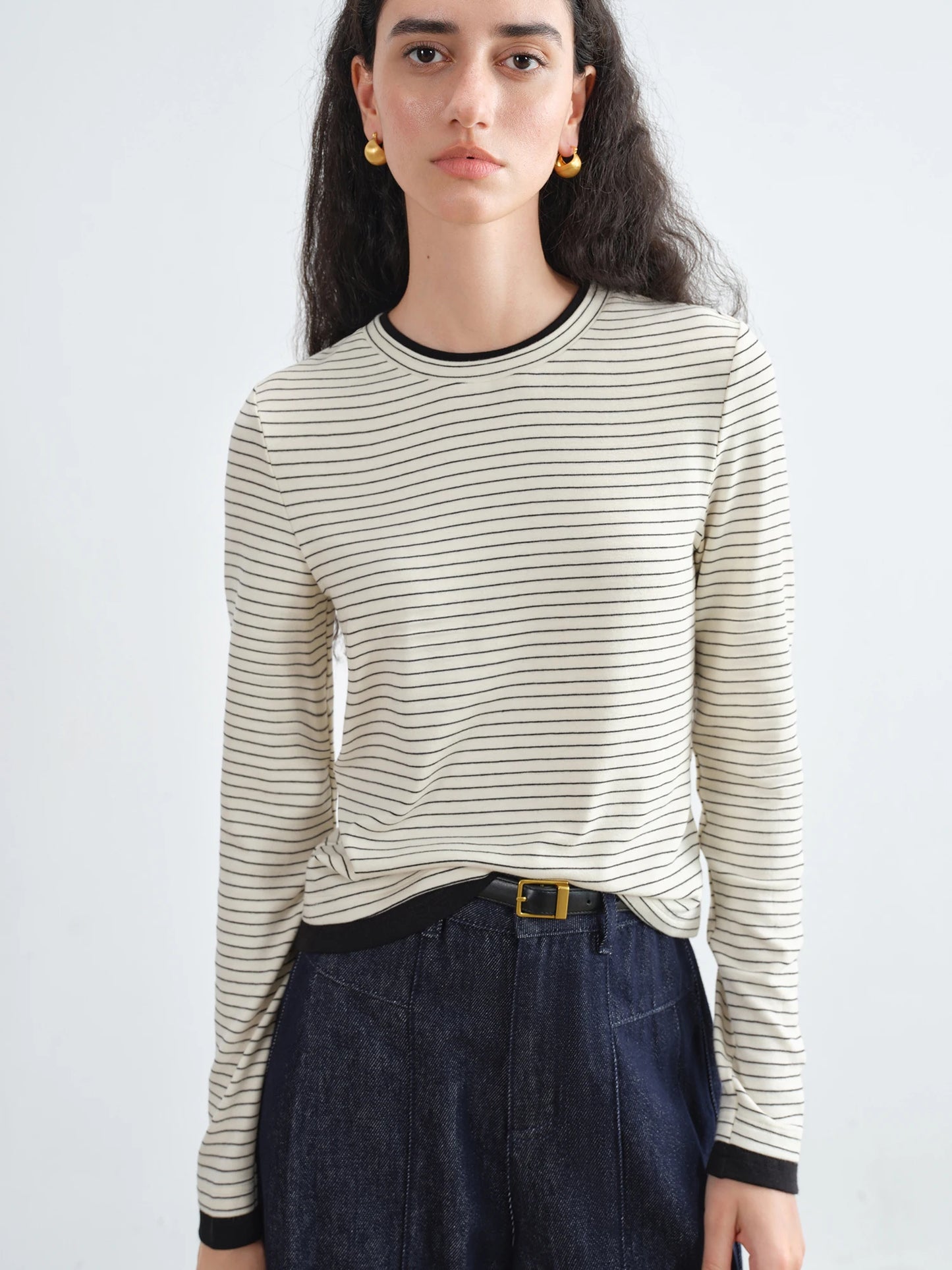 Black White Striped Long Sleeve Tee