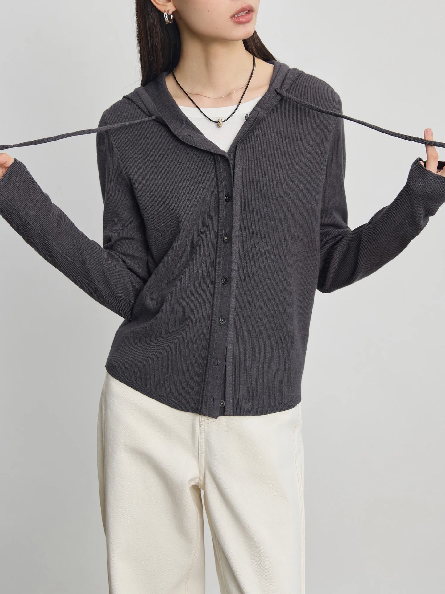 Cream Ribbed Button Knit Cardigan