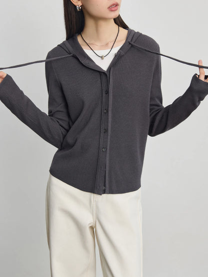 Cream Ribbed Button Knit Cardigan