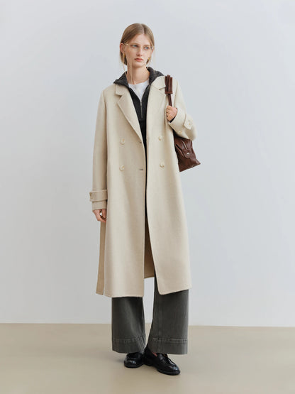 Ivory Belted Wool Overcoat