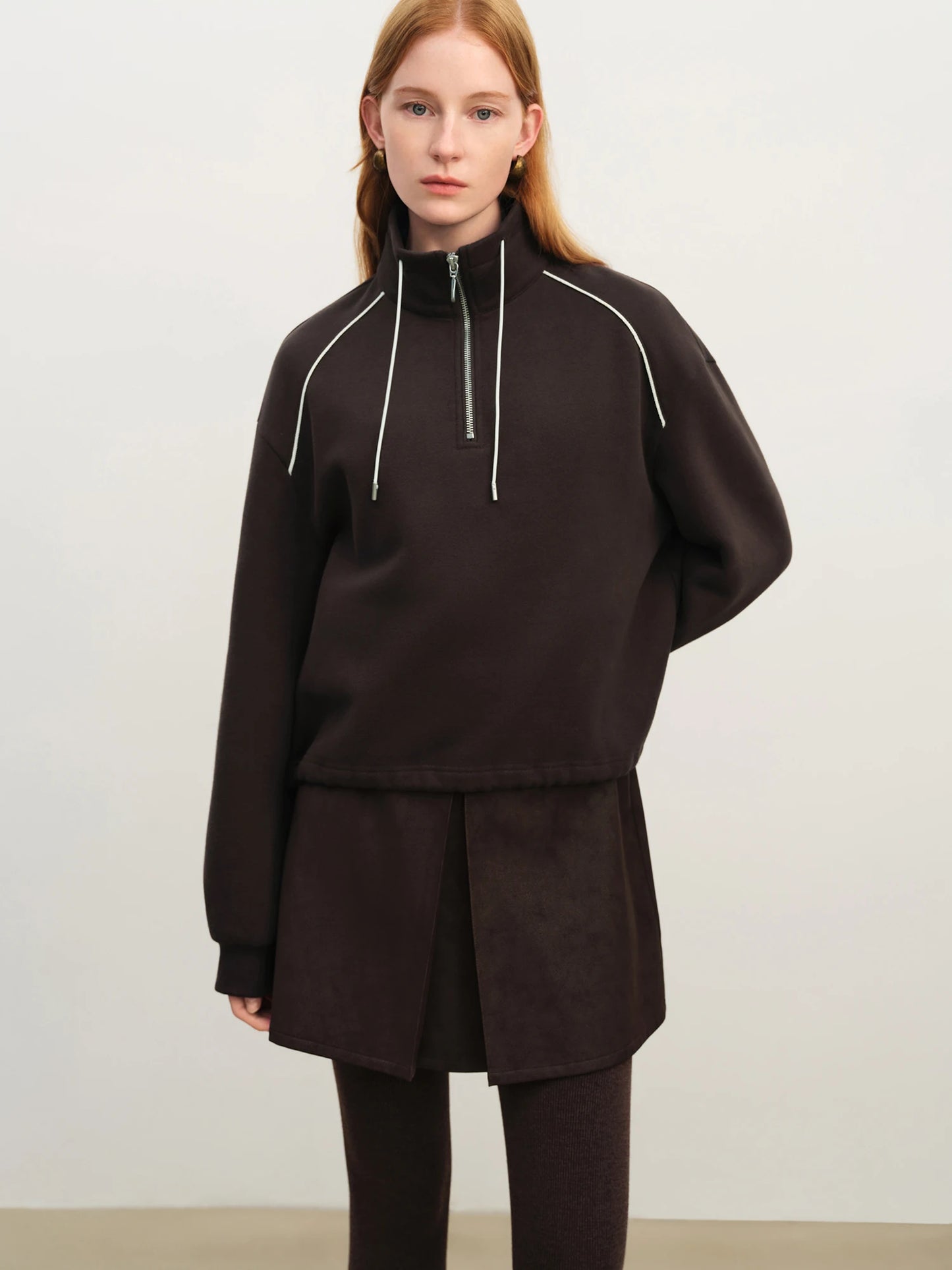 Espresso Half Zip Drawstring Sweatshirt