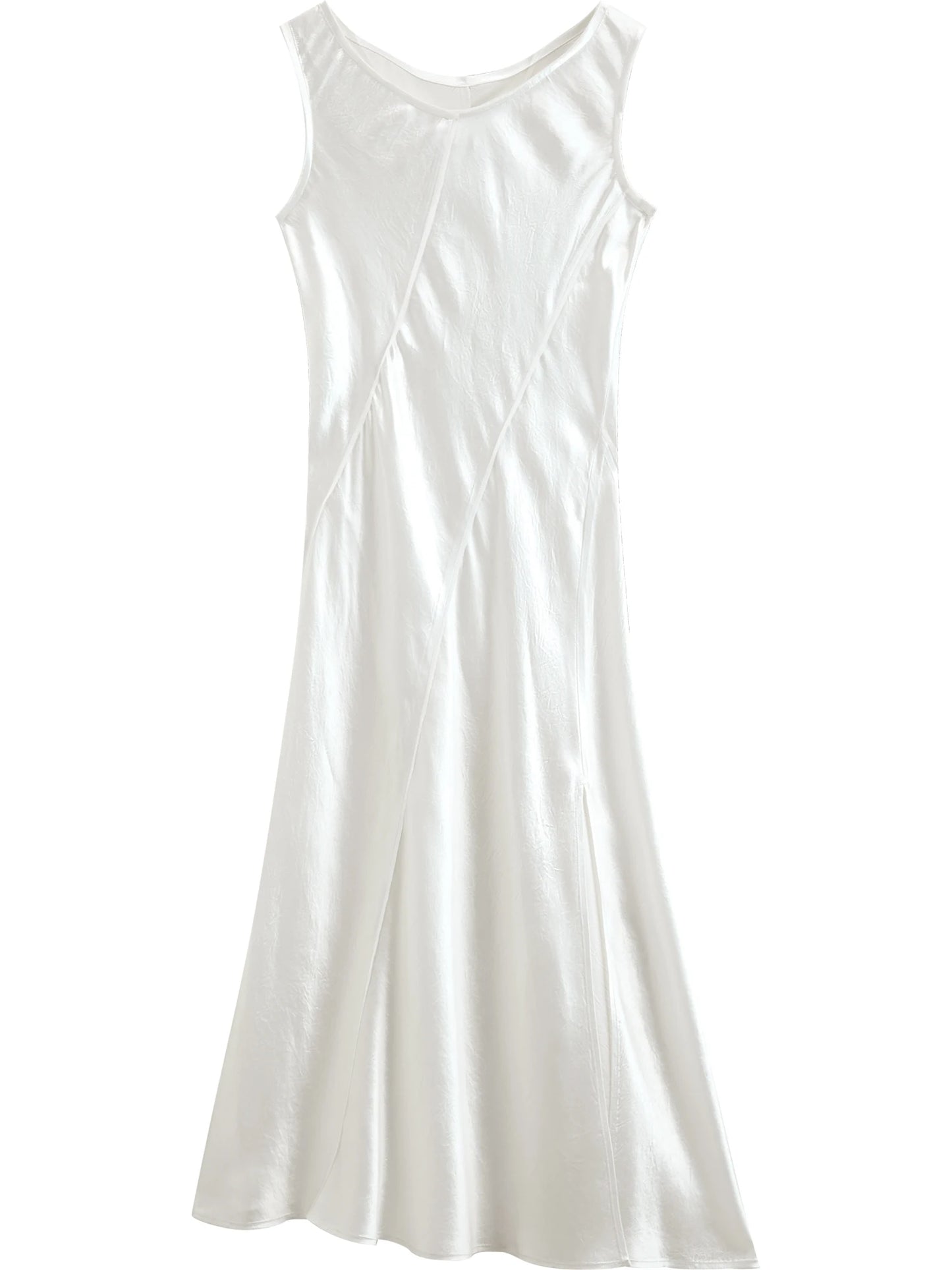 Ivory Satin U-Neck Midi Dress