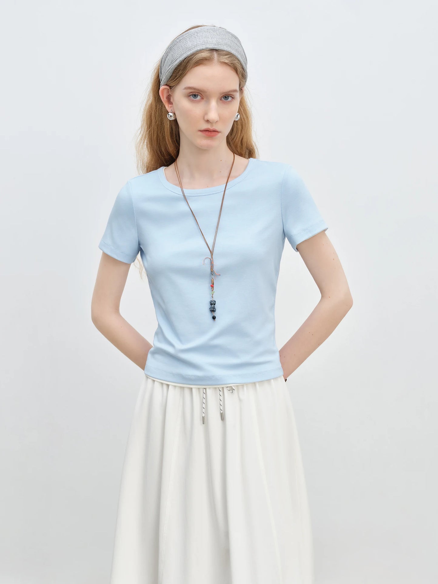Gray Crew Neck Slim Tee
