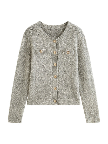 Grey Textured Pocket Knit Cardigan