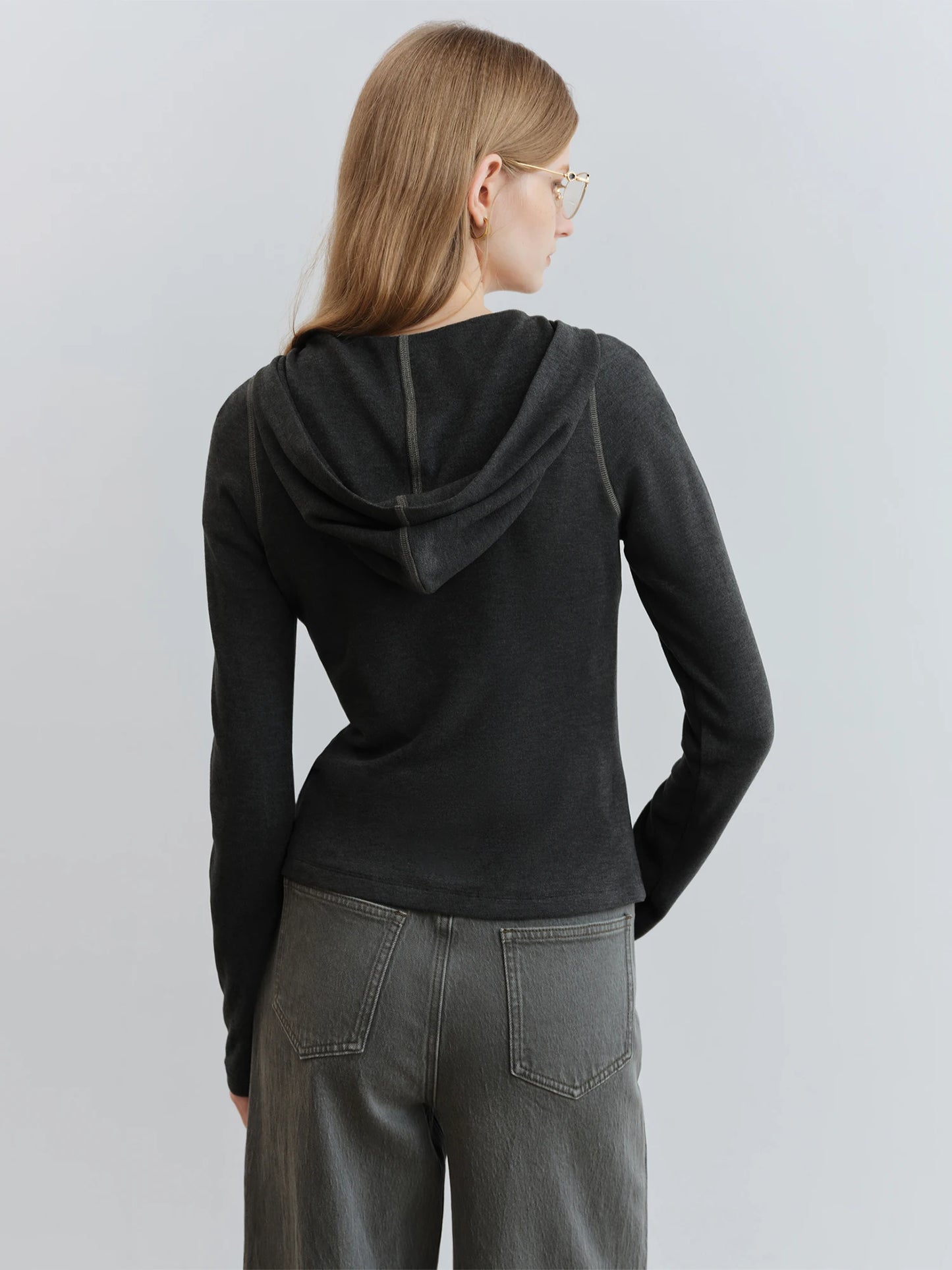 Charcoal Half Zip Hooded Top