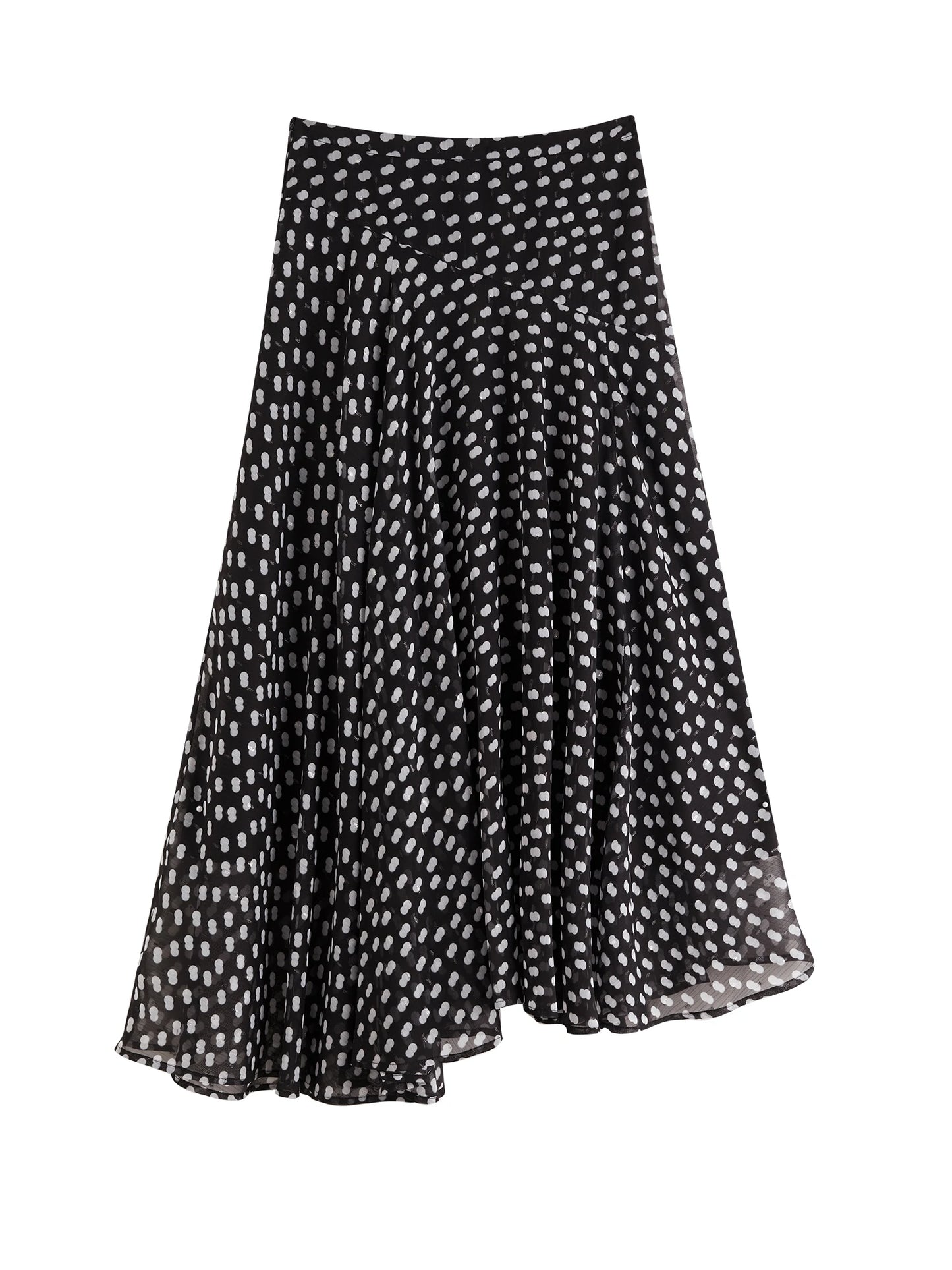 Black Polka Dot Chiffon Skirt