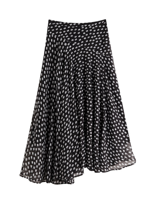 Black Polka Dot Chiffon Skirt