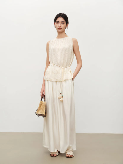 Ivory Drawstring Wide Leg Culottes