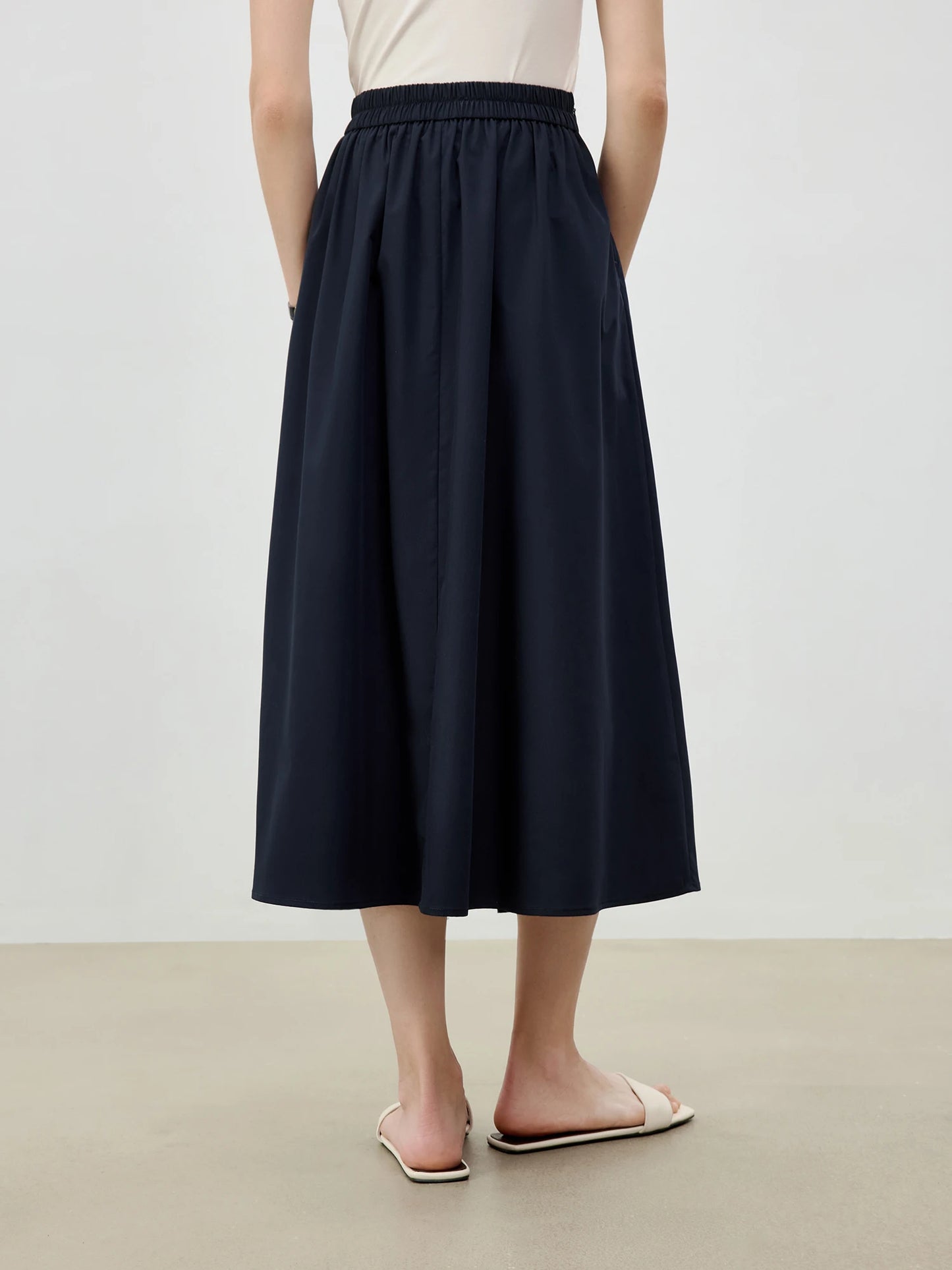 Navy Belted Pleated Maxi Skirt