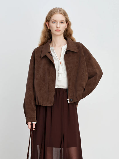 Brown Faux Suede Cropped Jacket