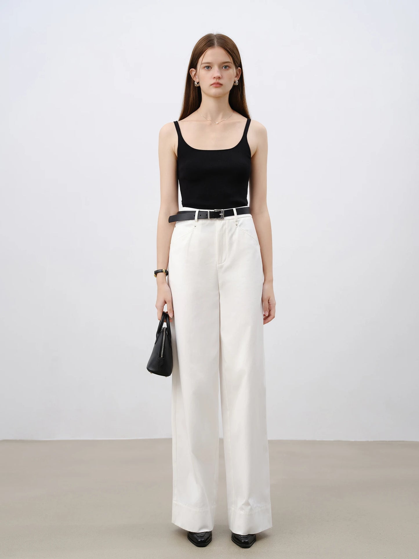Khaki Cotton Wide Leg Pants