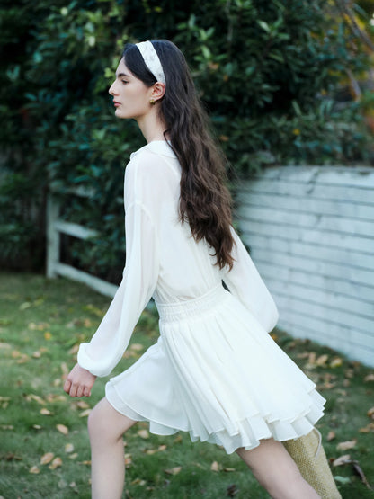 Ivory Ruffle Beaded Mini Dress