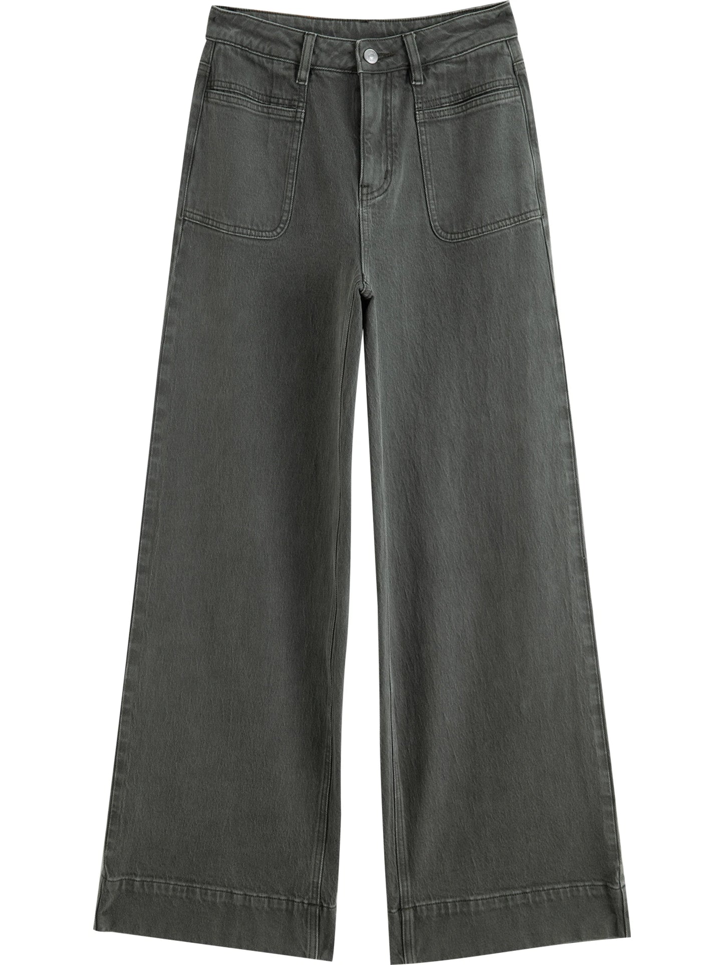 Olive Patch Pocket Wide Jeans