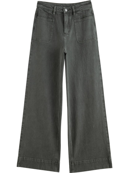 Olive Patch Pocket Wide Jeans