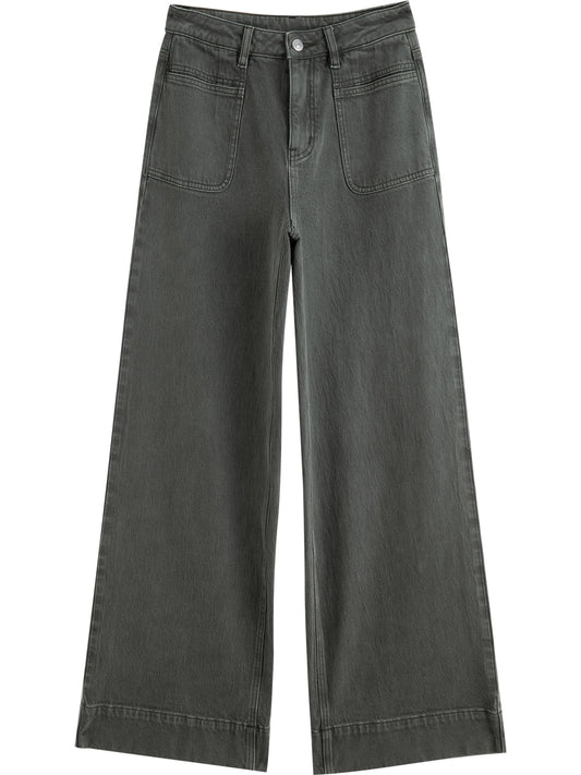 Olive Patch Pocket Wide Jeans