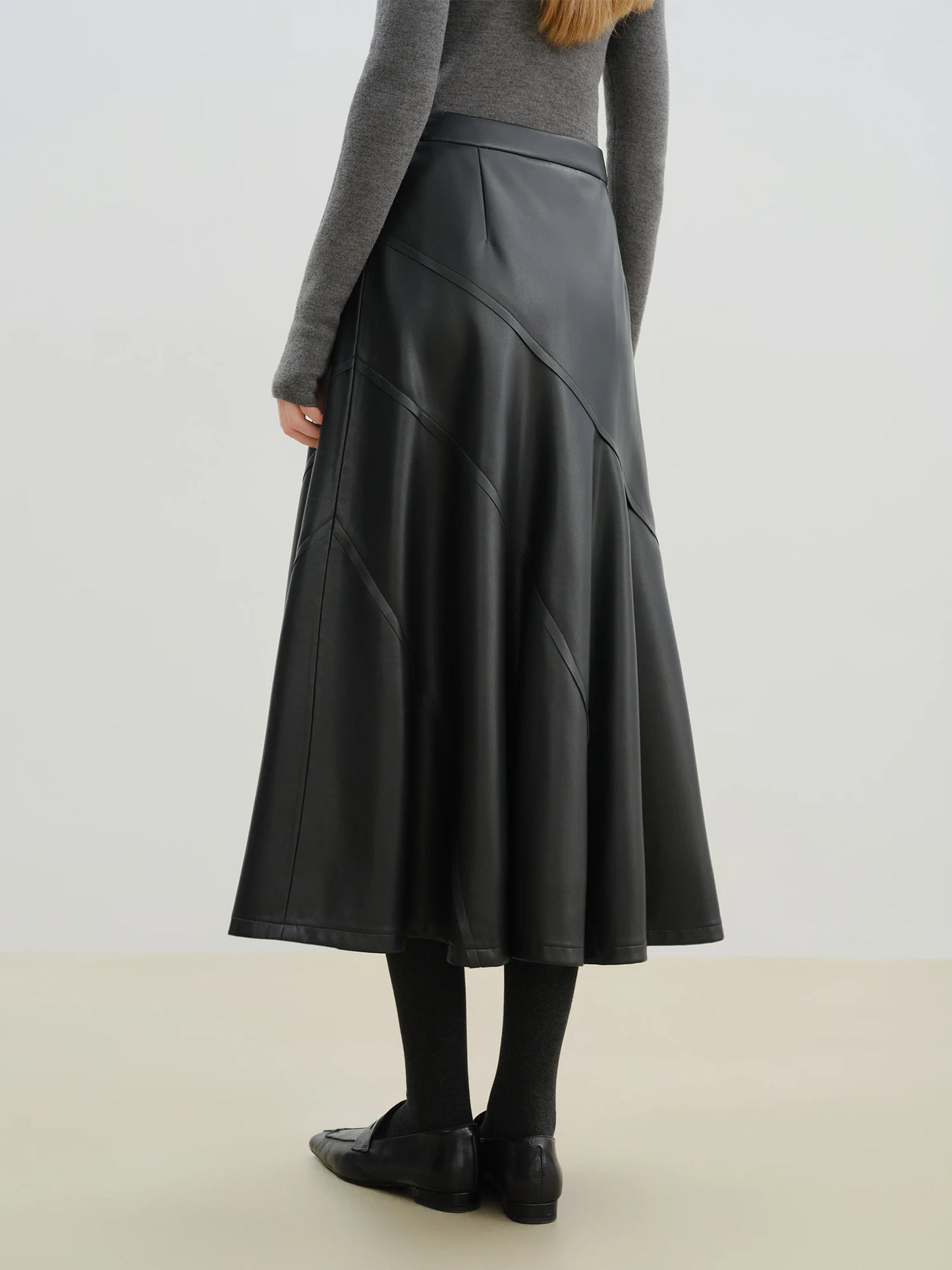Black Diagonal Faux Leather Skirt