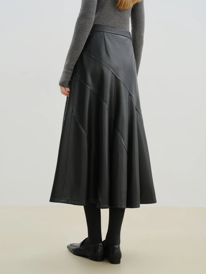 Black Diagonal Faux Leather Skirt