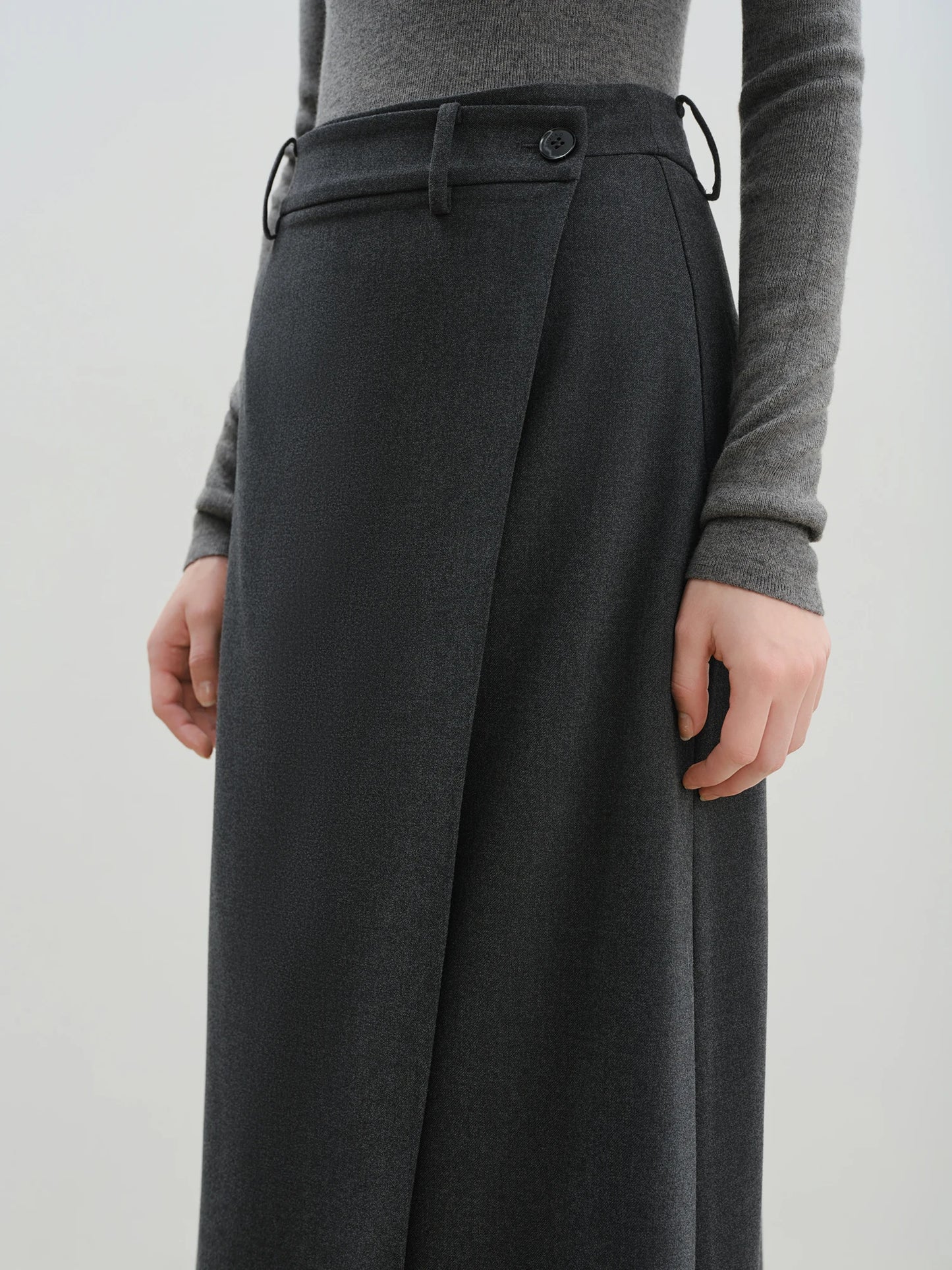 Charcoal Asymmetric Wrap Midi Skirt