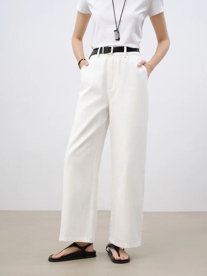 Beige Cropped Straight Jeans