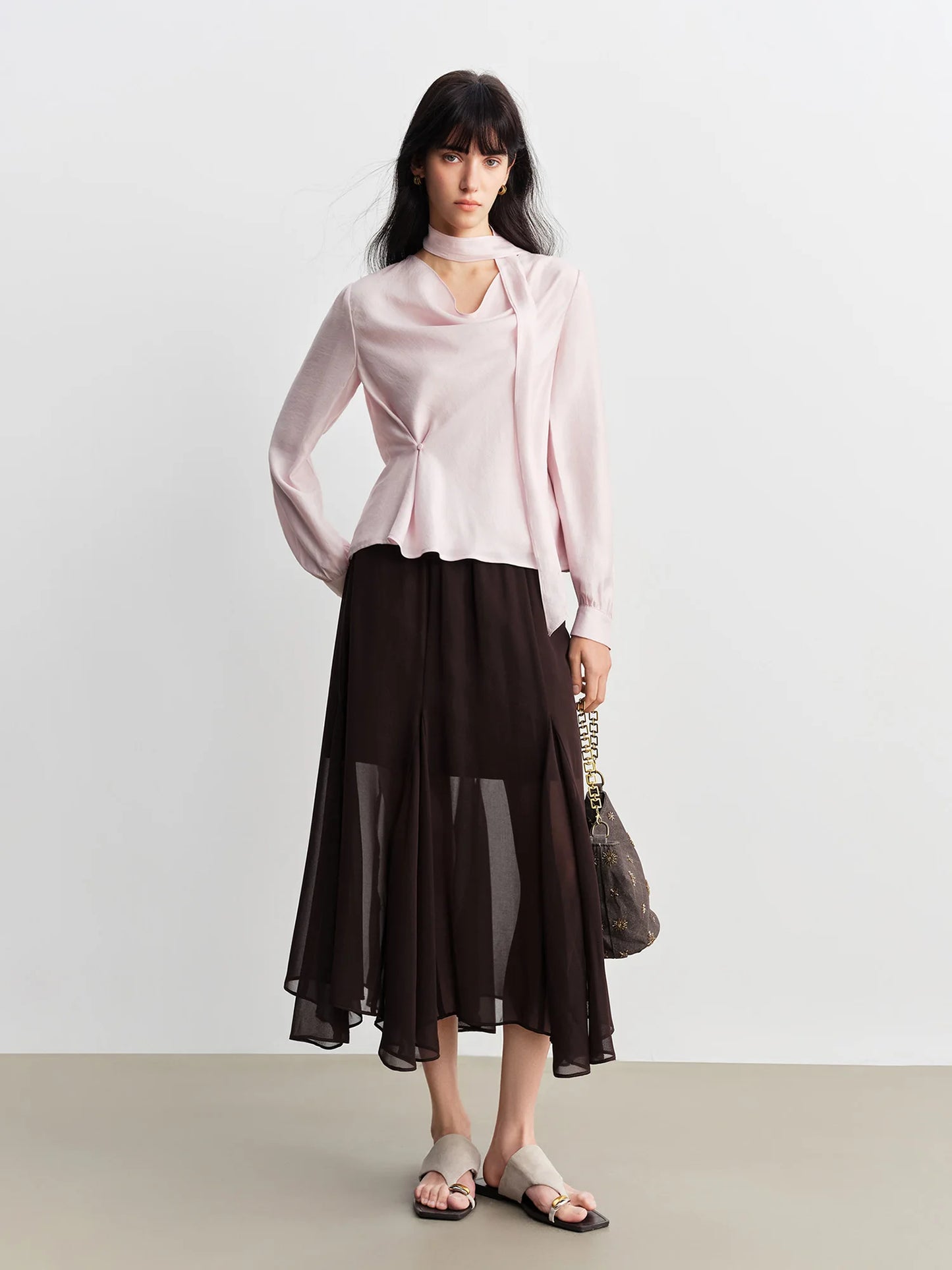 Chocolate Draped Chiffon Maxi Skirt