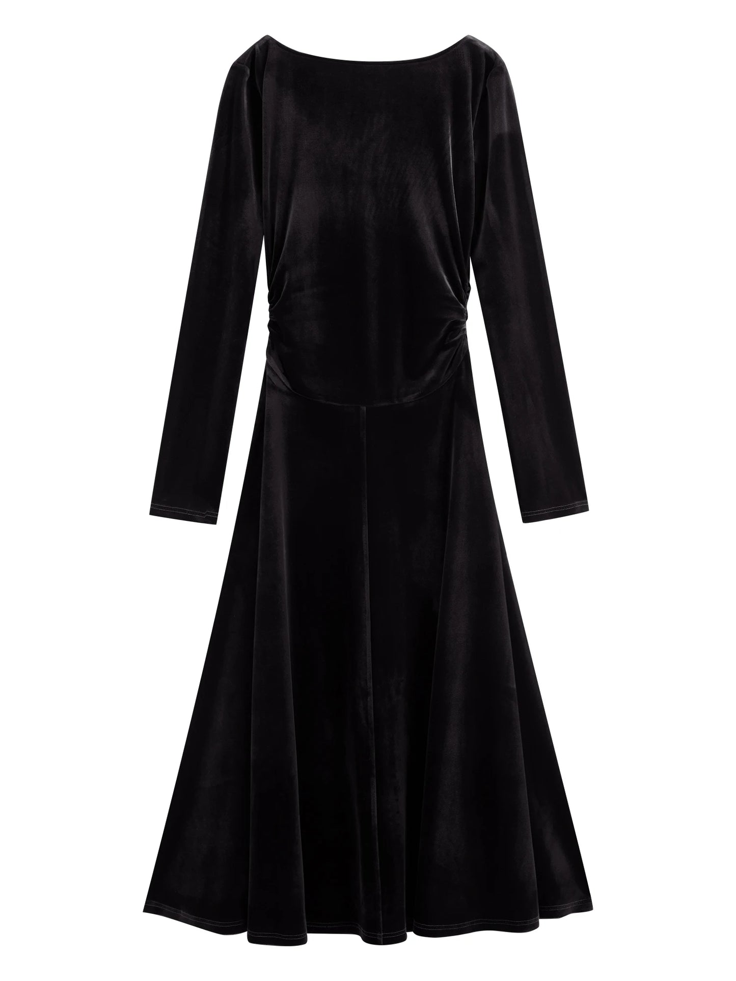 Burgundy Velvet Slash Neck Dress