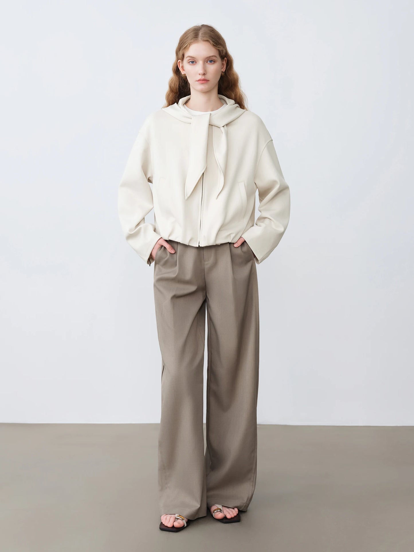 Ivory Shawl Collar Zip Jacket