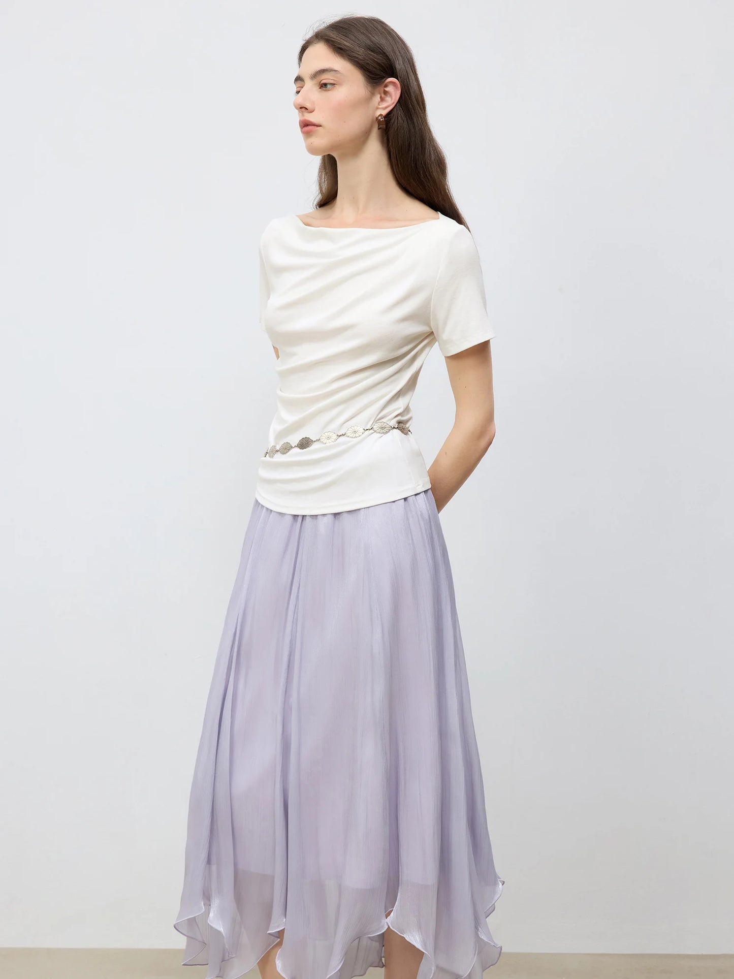 Pink Cowl Neck Short Sleeve Top